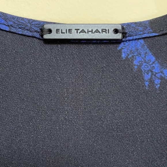 Elie Tahari 100% Silk, Printed Royal blue & black colour long sleeve blouse  M-L - Picture 5 of 10